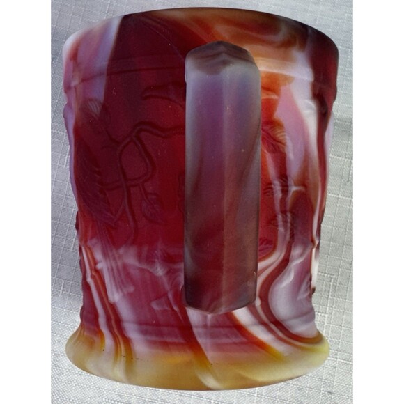 Imperial Glass End Of Day Slag Glass Mug Robins & Flowers Red Yellow White MINT - Picture 10 of 15